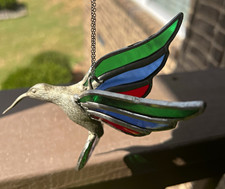 Stained Glass Pewter Hummingbird Multicolor Window Suncatcher To Hang