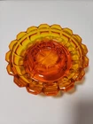 Vintage cadmium GLOW heavy GLASS ASHTRAY cigar orange YELLOW FLOWER SHAPED bowl
