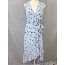 Ganni Georgette Sleeveless Wrap Midi Dress Powder Blue Ditsy Floral EU 36 US 4
