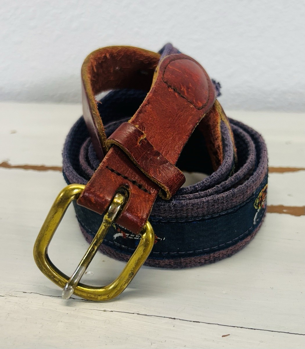 Men's Leather And Canvas Belt Fly Fishing Lure Outdoorsman Design