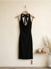 Reformation Zoisa Black Slinky Knit Halter Drape Midi Dress NWT Small