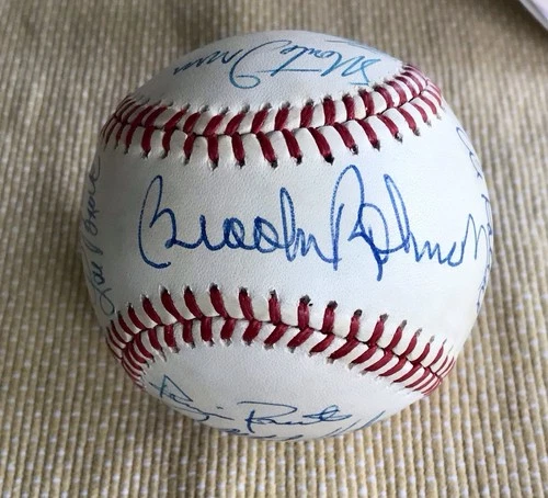 Autographed Baseball Signed By 15 Hall Of Famers. Steiner COA.