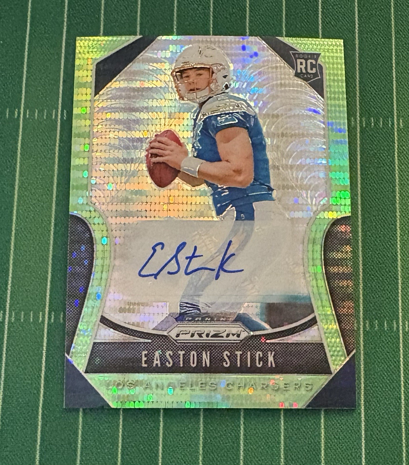 2019 Panini Prizm Rookies Neon Green Pulsar Rookie Easton Stick #307 Auto RC