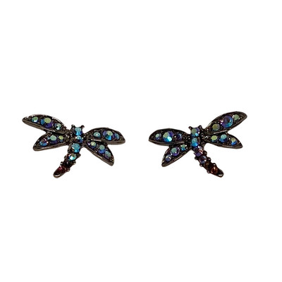 Dragonfly Earrings Rhinestones Stud Post Sparkly Insect Vintage