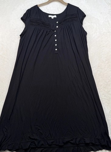 Eileen West Waltz Nightgown Womens Large Black Henley Sleep Gown L