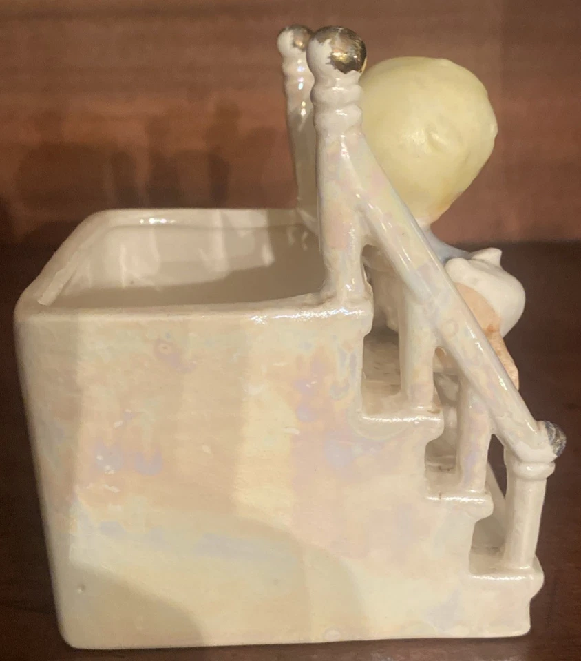 Vintage Relpo Baby & Duck on Stairs Planter Mid-Century Ceramic Figurine 1960s - Image 4 of 4