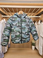 M&S Boys Dinosaur Print Padded Hooded Coat Jacket Green Winter Age 6-7 Years