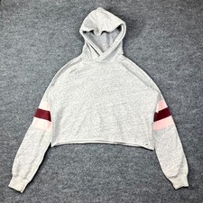 Abercrombie Fitch Cropped Hoodie Womens Small Gray Cotton Fleece Drop Shoulder