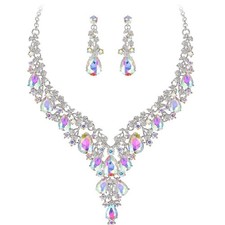 Sparkling Crystal Necklace Earrings Bridal Jewelry Set Elegant Bride Accessories