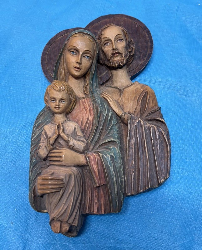 Vintage Holy Family Wall Plaque Religious Jesus Mary Joseph Roman Italy