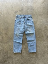 Vintage 1990s Carhartt Denim Jeans Light Wash Distressed Stained Made In USA