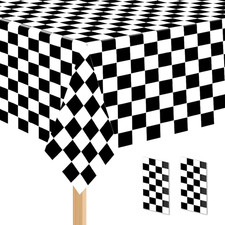 2 Pack Black and White Checkered Tablecloth Disposable Rectangle Tablecloth 54 x
