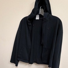 Nike Women  s Full Zip Hoodie Hooded Pockets Logo Solid Black Regular S
