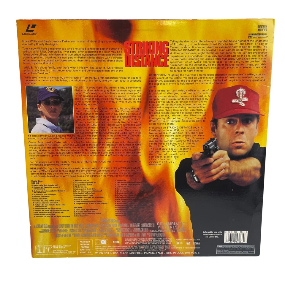 Striking Distance LaserDisc 1993 Action Thriller Deluxe Widescreen Columbia - Image 2 of 3