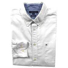 Tommy Hilfiger Button Down Shirt Men L White Classic Fit Stretch Long Sleeve