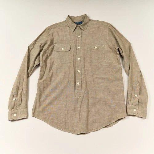 Polo Ralph Lauren Sportswear Popover Shirt Mens L Khaki Cotton Long Sleeve