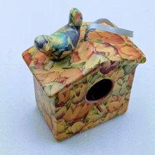Handcrafted Whimsical Ceramic Birdhouse with Beautiful Floral Decor, Nice - LOOK