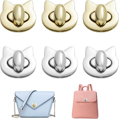 Taschenverschluss Metall Steckschloss für Taschen, 6 Stück Katzenkopfform Modisc