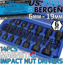 US PRO Impact Nut Drivers Magnetic 6 Point 1/4" HEX SHANK 6mm - 19mm 65mm Long