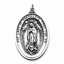 COLGANTE PLATA ESTERLINA MEDALLA NUESTRA DAMA DE GUADALUPE DIJE OVALADO - 10,1 GRAMOS