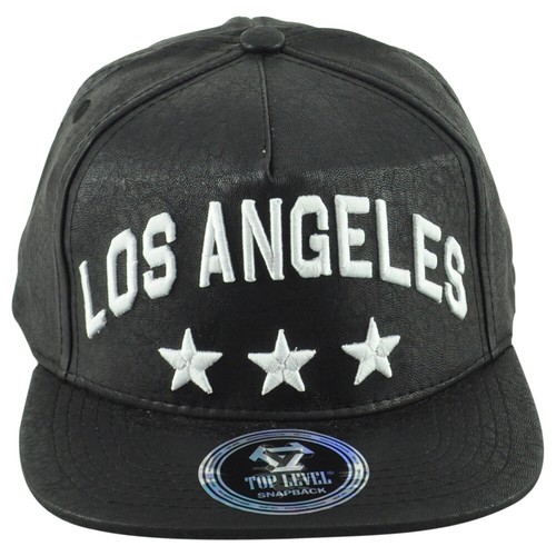 Top Level Los Angeles California Black White Flat Bill Leather Snapback ...