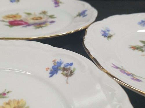 Mitterteich Bavaria 10 Meissen Floral Bread&Butter Plates Gold Trim Germany - Picture 3 of 9