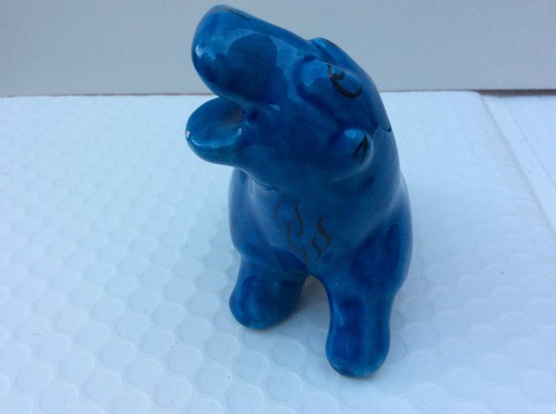 Vintage Blue Porcelain Egyptian Nile Hippopotamus Figurine Made In Italy - Picture 5 of 11