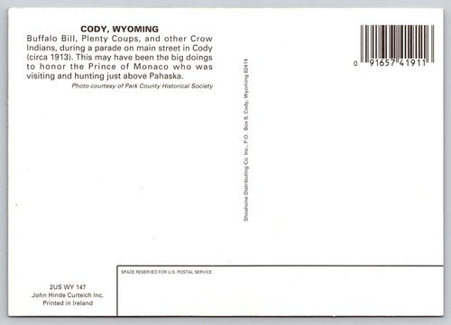 POSTCARD Cody Wyoming Buffalo Bill Plenty Coups Other Crow Indians Parade - Picture 2 of 2