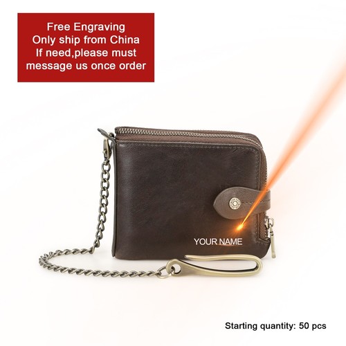 Men RFID Genuine Leather Wallet Purse ID SD SIM 6 Card Holder + Anti-Theft Chain - Picture 11 of 11