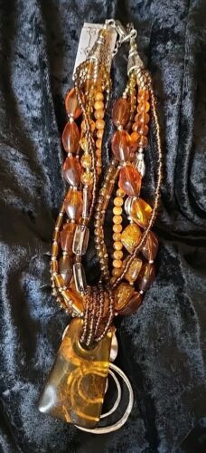 COLLANA TRESKA PERLINE GROSSE 6 FILI ECLETTICO MIX DI MATERIALI UNICA, L - Foto 7 di 8