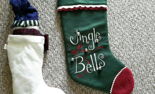 Hanging Snowman Stocking w/A Carrot Looking Nose + Jingle Bells Stocking w/Bells - Picture 5 of 7