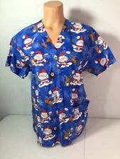 PEACHES Brand Santa Claus Scrub Top. Style #4144. Size Small. Excellent Cond.