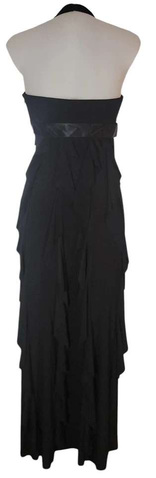 Vtg Betsy & Adam Sz 4 Women's Black Ruffle Grunge Whimsigoth Halter Maxi Dress - Image 2 of 3