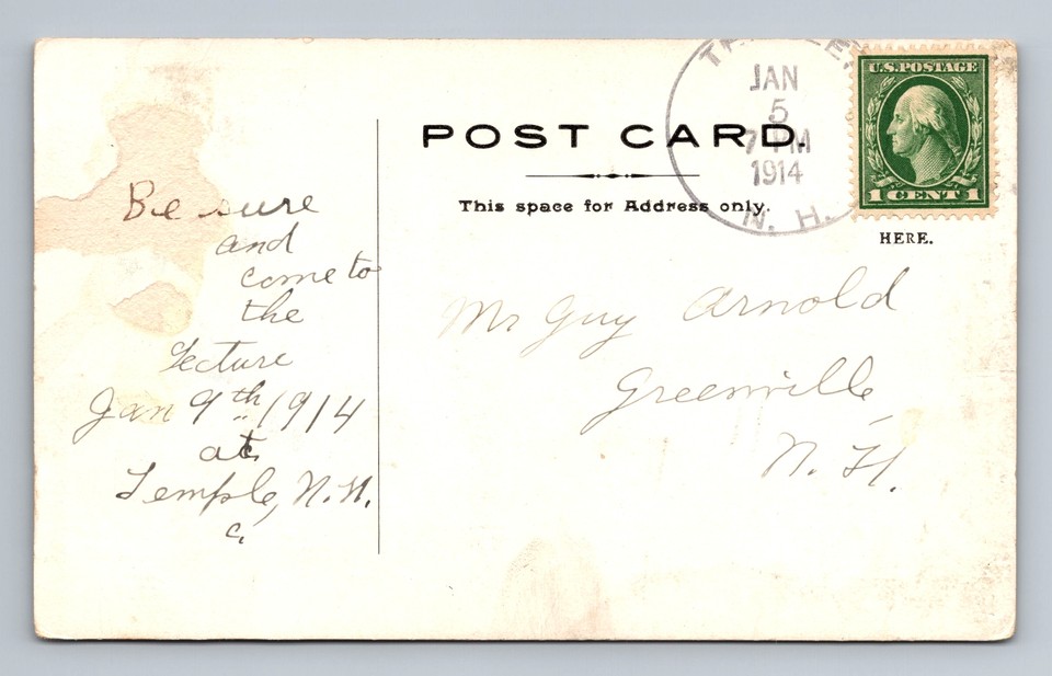 Temple NHNew Hampshire, Monuments in The Common Vintage c1914 Postcard