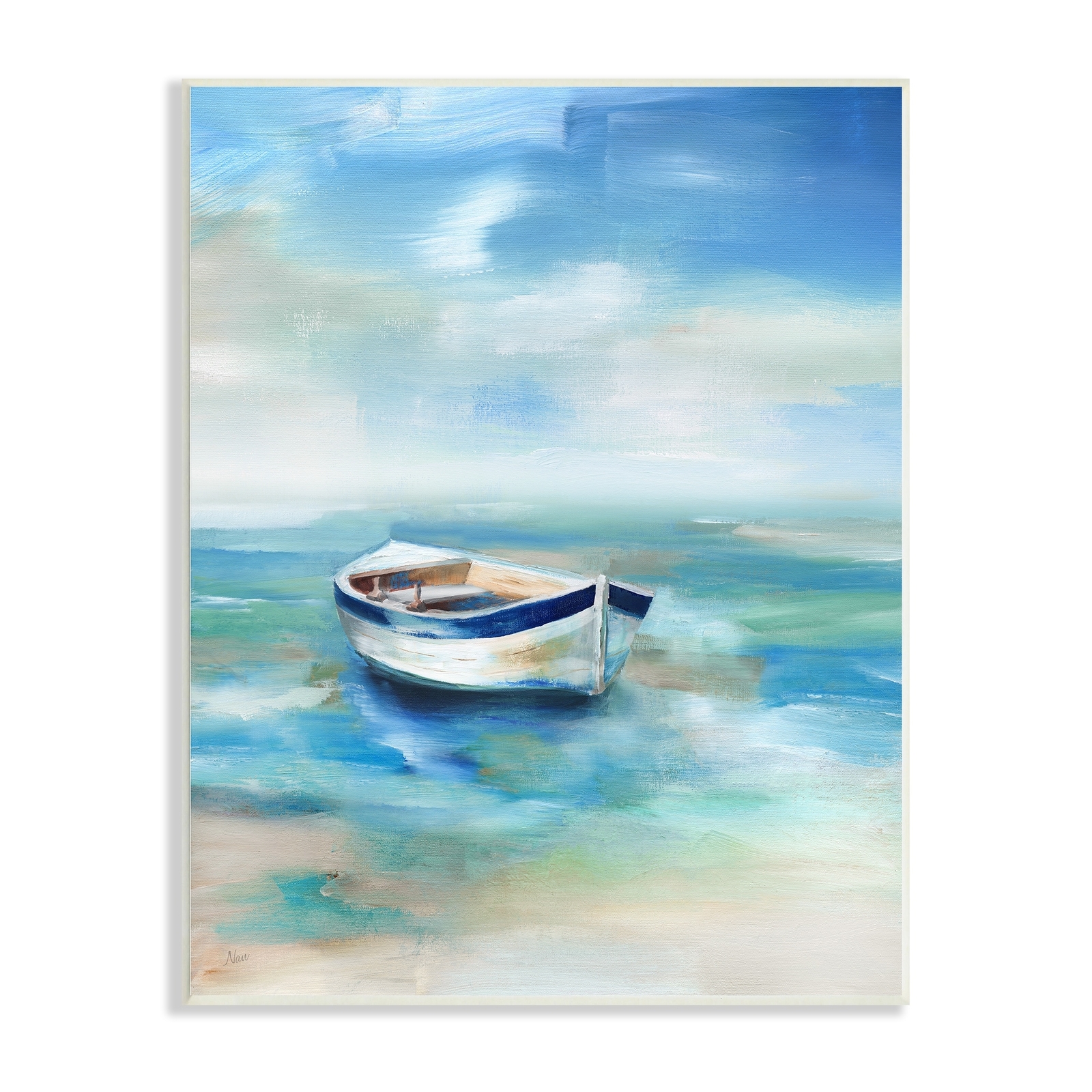 Stupell Serene Misty Morning Row Boat Floating Ocean  Wood