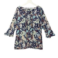 Roz & Ali Asian Inspired Floral Print Blouse Button Detail 3/4 Sleeve Womens 3X