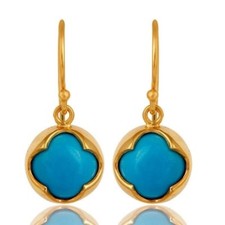 Flower Shape Turquoise Dangle Earring 925 Silver Gold Plated Gemstone Jewelry