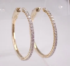2.00 Ct Round Cut Simulated Diamond Women's Hoop Earrings 14k Yellow Gold Plated