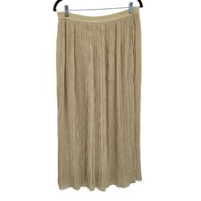 Vintage 80's Liz Sport Maxi Skirt S Beige Tan Crinkle Pleated Full Elastic Waist