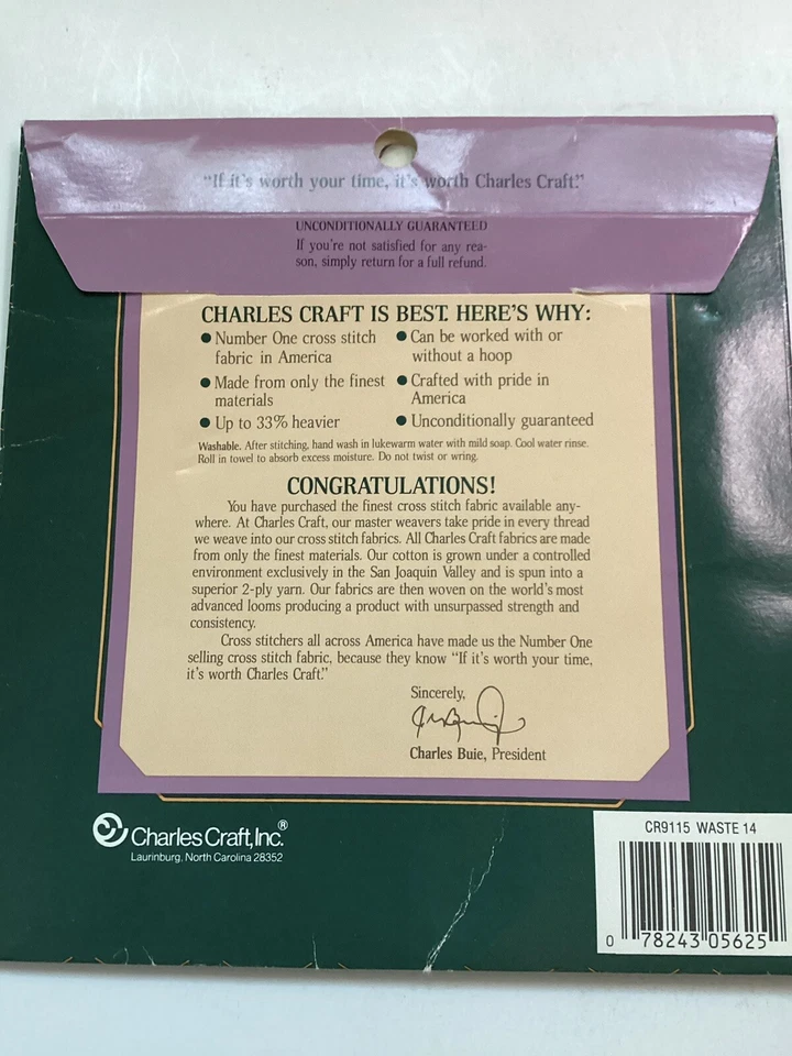 Charles Craft Cotton Fabric 12" x 18” Tear Away Waste Canvas 14 Ct Cotton - Image 3 of 3