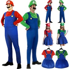 Mens Adult Super Mario and Luigi Fancy Dress Plumber Bros Halloween Costume UK