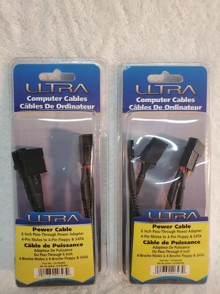 2 Pack-Ultra Computer Cables 6" Pass  Power Cable 4-pin Molex To 4-pin Floppy - Image 3 of 3