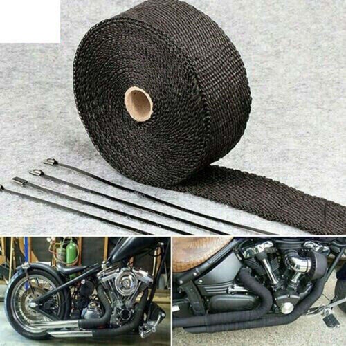 2" Roll Motorcycle Black Fiberglass Exhaust Header Pipe Heat Wrap Tape+ Ties Kit - Picture 6 of 15