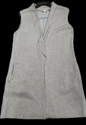 TED BAKER LEELIH GRAY LONG RIBBED KNIT COMBO SLEEVELESS BLAZER VEST - 3 US-8