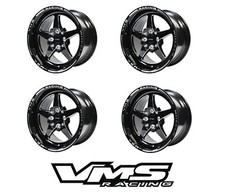 15x8 Vms Racing 5 Spoke Star Black Drag Rims Wheels 4x1004x114 Et20 - X4 15x8 Vms Racing 5 Spoke Star Black Drag Rims Wheels 4x1004x114 Et20 - X4