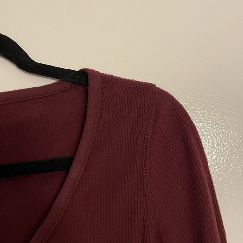Forever 21 Women S Maroon Ribbed Long Sleeve Scoop Neck Henley Bodysuit NWT - Picture 7 of 13