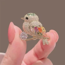 2PCS Shiny Rhinestone Cute Bird Corsage Brooch Clothing Lapel Pin Women 