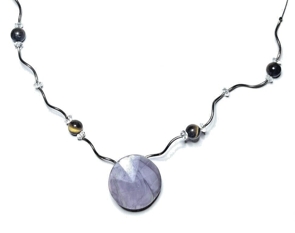 Beautiful Vintage Sterling Silver Cats Eye & Purple Stone Necklace 18
