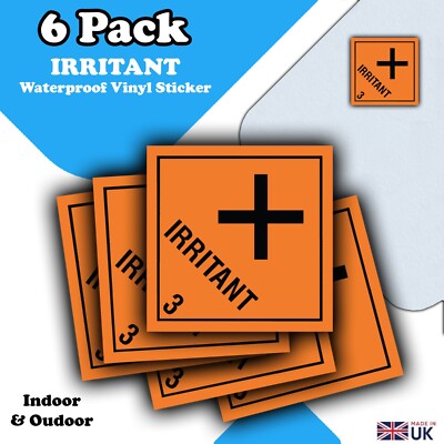 Hazard - Danger IRRITANT Substanz - Vinyl Aufkleber Etikett - 6er-Pack 100 mm x 100 mm