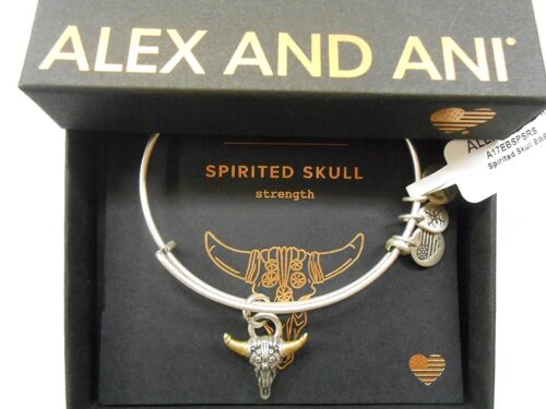 Alex and Ani Spirited Skull Bracelet Rafaelian Silver Finish With Box and Card - Picture 1 of 5
